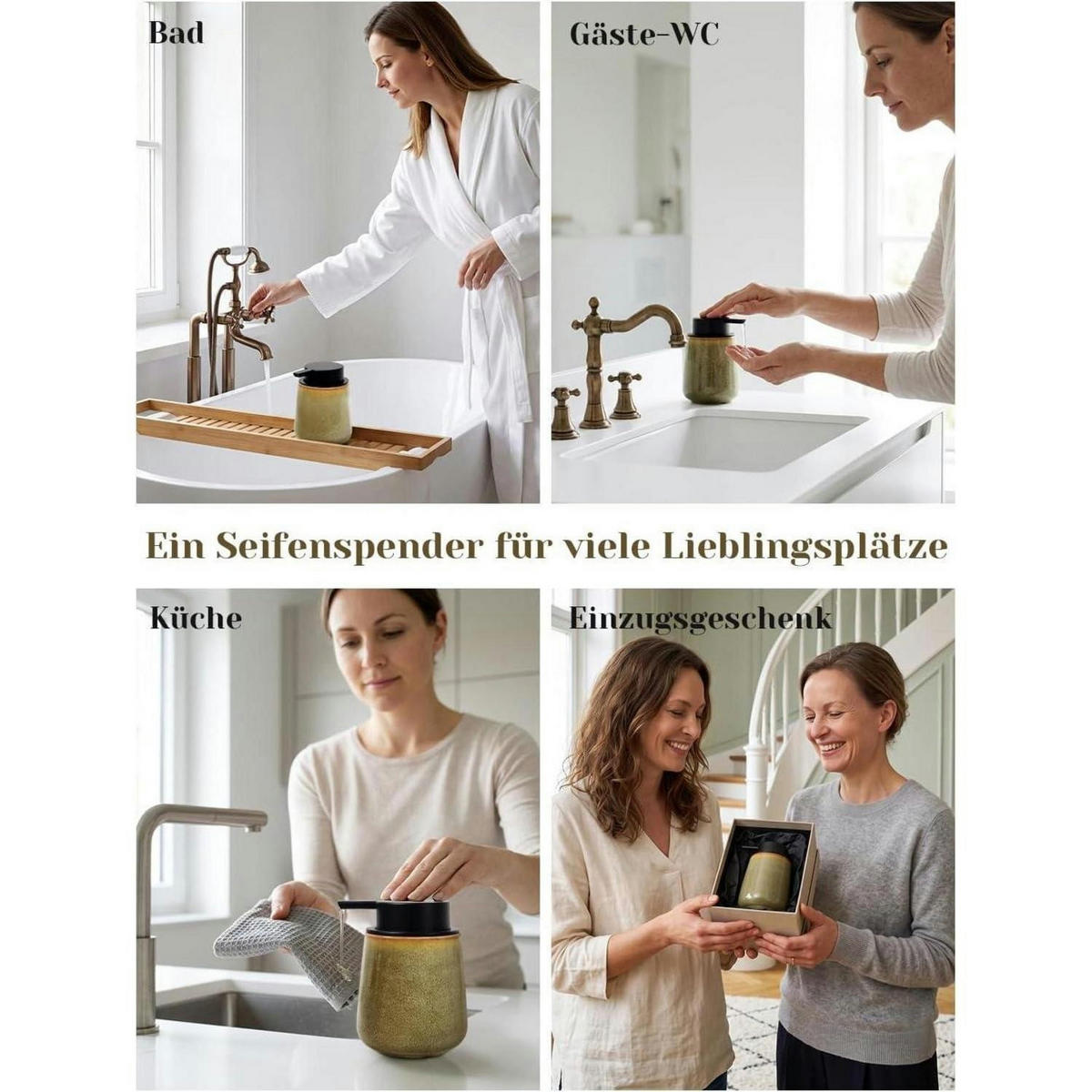 SEIFENSPENDER Keramik Gelb 350ml - Olivgrün, Keramik (9.2/12.5/9.2cm)