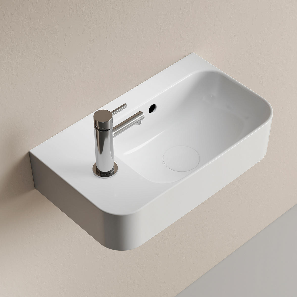 WASCHBECKEN Rechteckig Mit Hahnloch rechts Weiß 45 / 26,5 / 15,6 cm - Weiß, Keramik (26.5/15.5/45cm) - EMKE