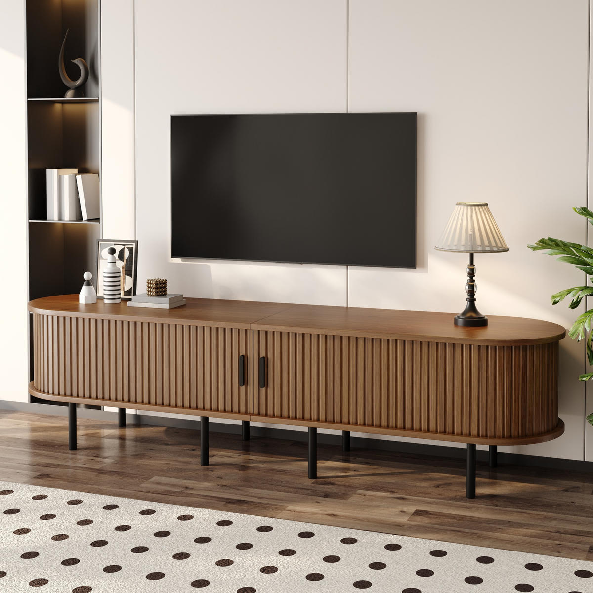 TV SKŘÍŇ v ořechové barvě TV skříňka s posuvnými dvířky a organizérem kabelů, B170/T40/H46cm - hnědá, kov/kompozitní dřevo (170/46/40cm) - STILVORA