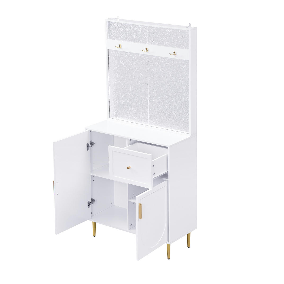 GARDEROBE 80x175x35 cm Set Spiegel Schuhschrank - Weiß, Holz (80/175.5/35cm) - LEBENLANG