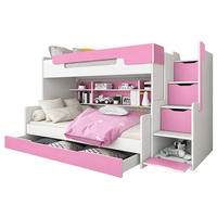 ETAGENBETT HARRY 260x129 cm – Stockbett für 2 Personen mit Treppe, Stauraum und 2 Matratzen - Rosa, Holz (120/200cm) - Wohnideebilder