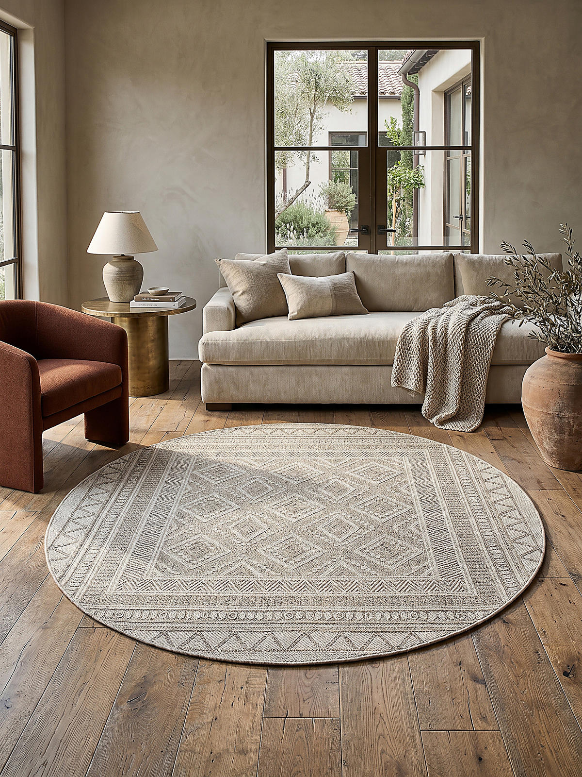 TEPPICH Flachgewebe ESERA Ethno-Rauten Polypropylen Beige 160 x 160 cm - Beige, Textil (160/160cm) - KADIMA DESIGN