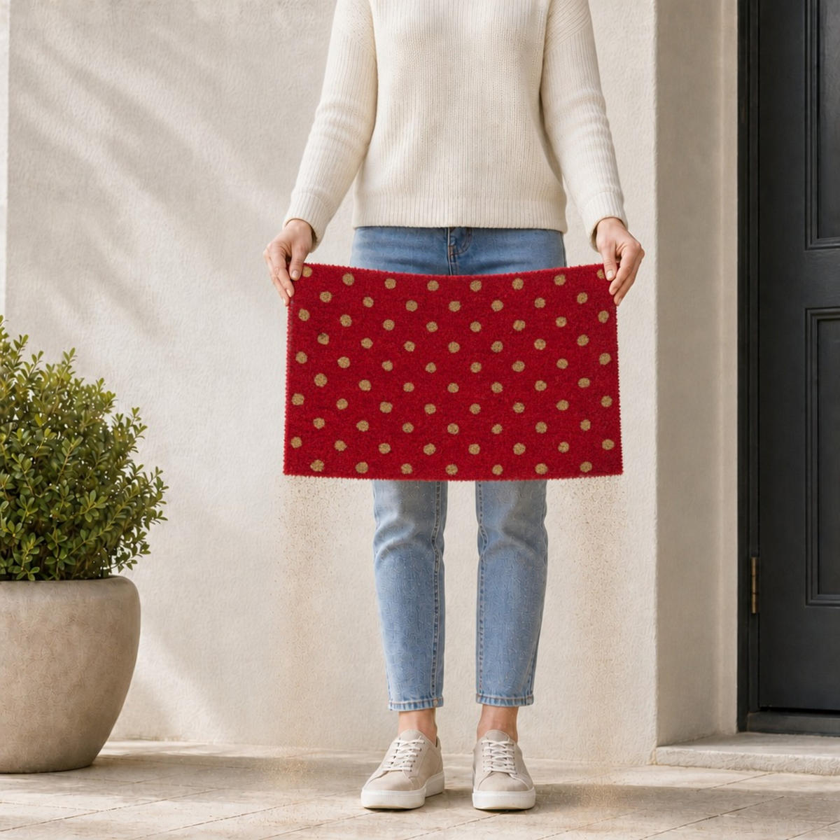FUSSMATTE Rot Natur Kokos rutschfest 60x40 cm - Rot, Kunststoff/Textil (40/60cm) - Relaxdays