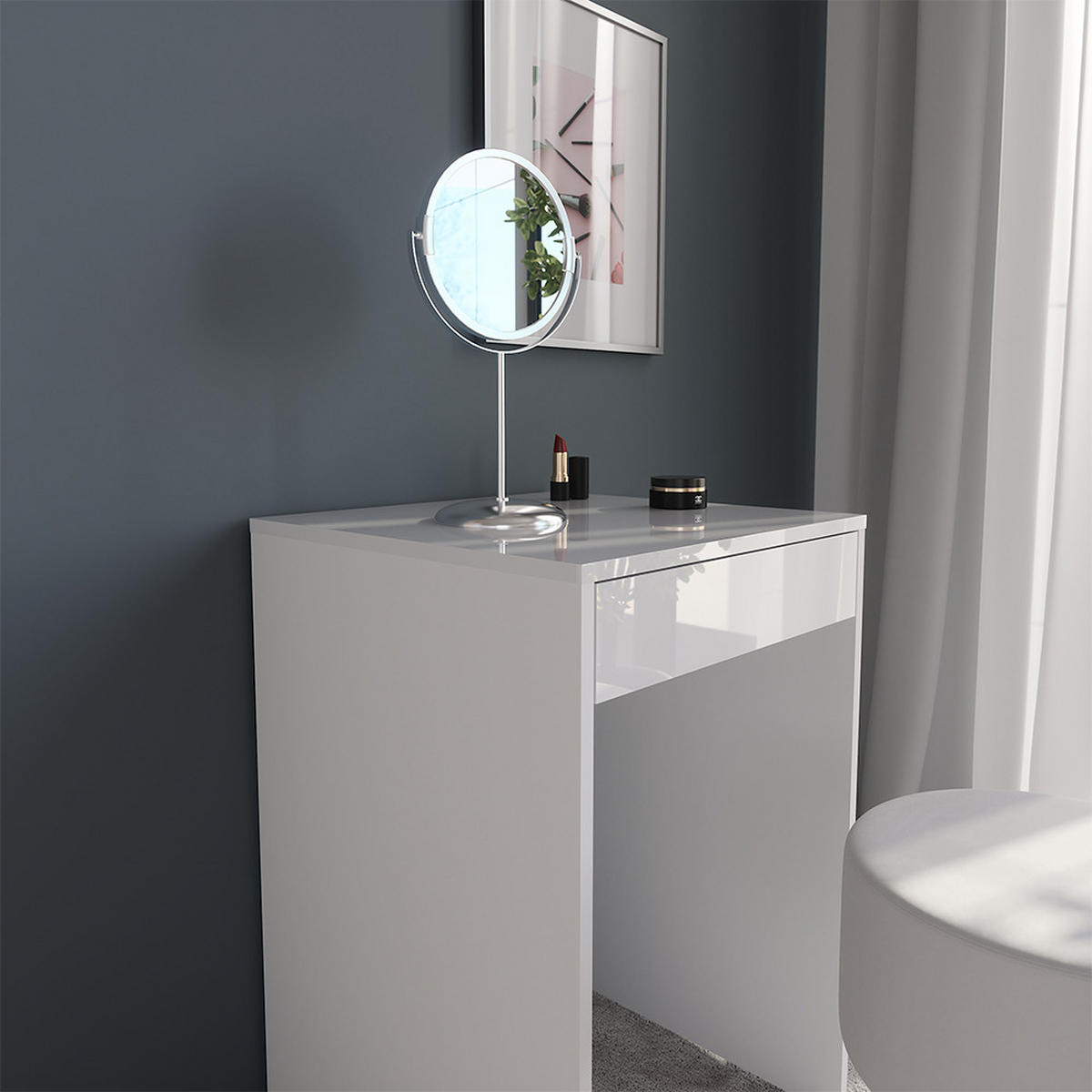 TOALETNÍ STOLEK Sherry Bílá/bílý vysoký lesk - vysoce lesklá bílá, kompozitní dřevo (51.4/76/50.1cm) - Vicco