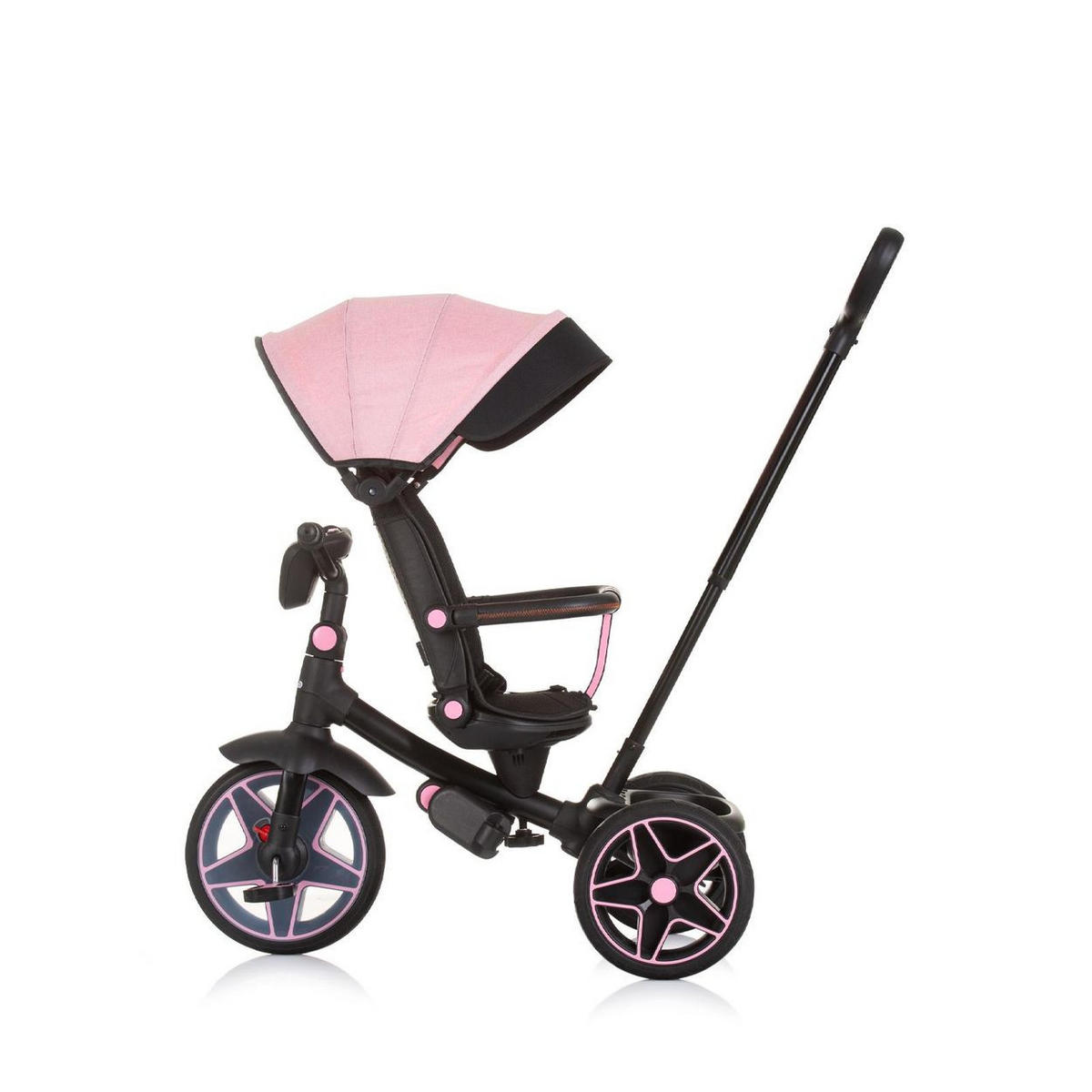 DREIRAD Derby 2 in 1 rosa Musik, Licht, Korb, Schiebegriff, Gurt - Rosa, Metall (80/50/105cm) - Chipolino