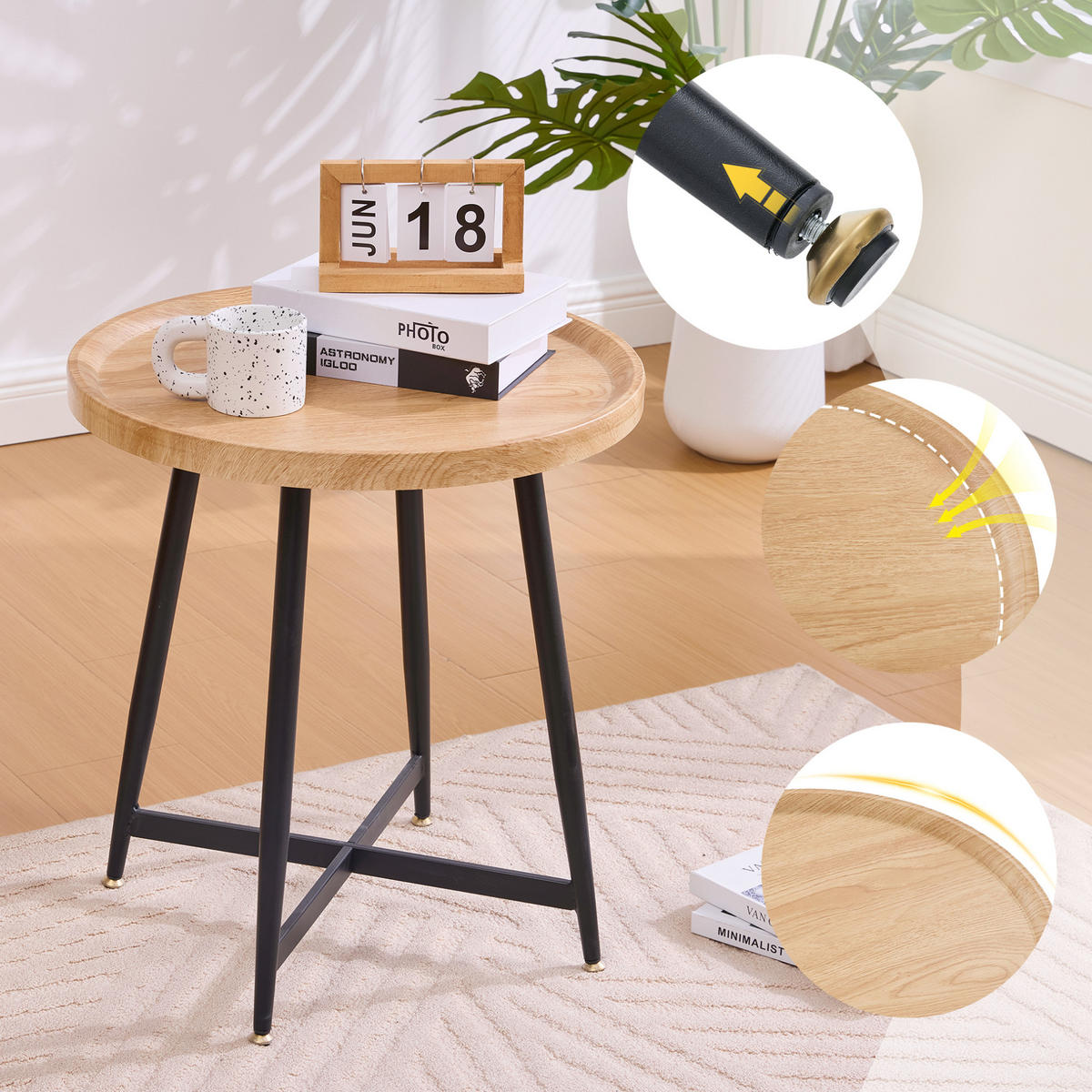 ODKLÁDACÍ stolek 55/55/60 cm přírodní dřevo z MDF s kovovou podnoží - přírodní, kompozitní dřevo (55/55/60cm) - OKWISH