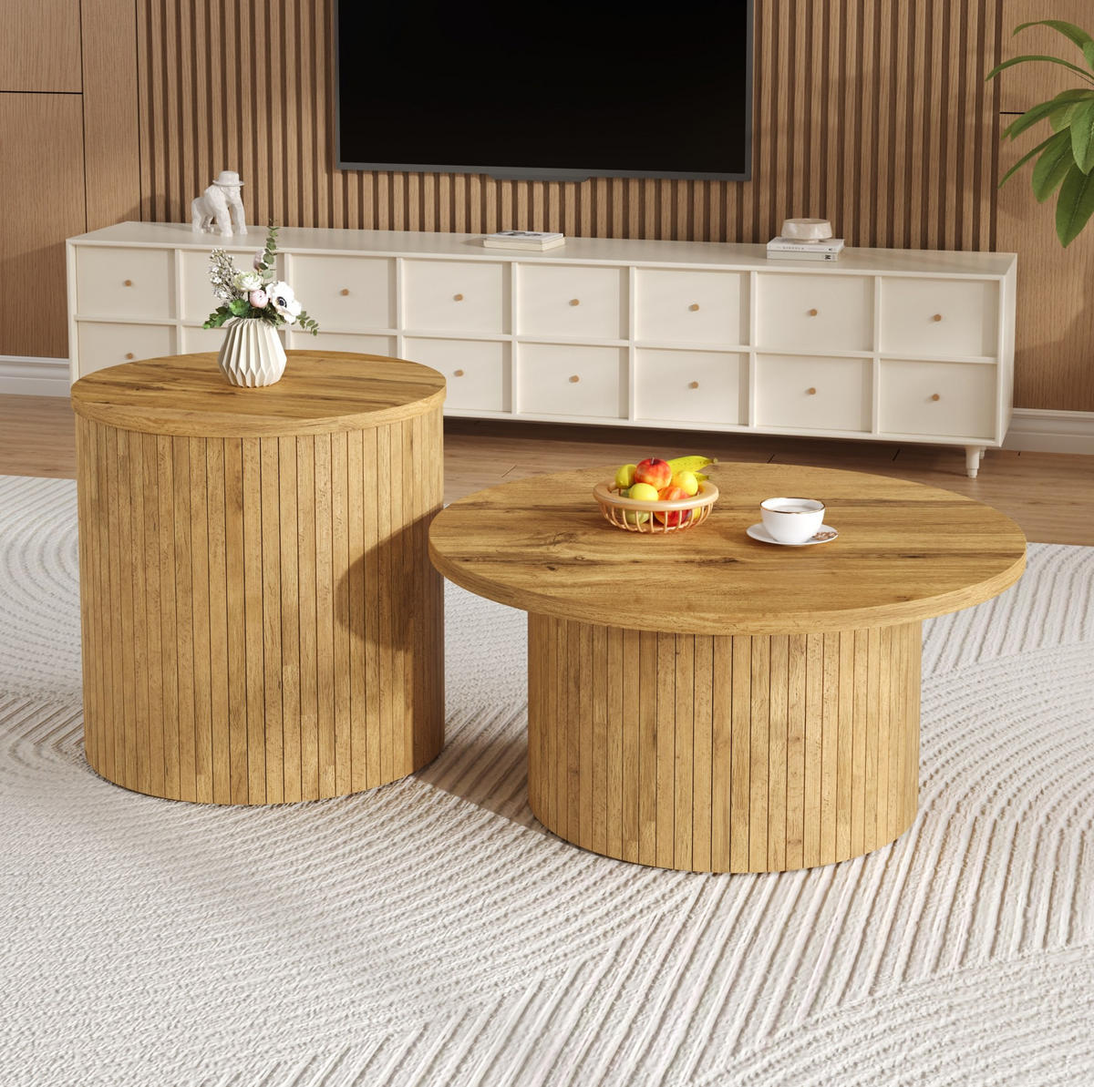 COUCHTISCH 75/75/36+50/50/50.5 cm natur aus MDF mit abgerundeten Ecken - Naturfarben, Holzwerkstoff (75/75/36cm) - OKMYHOME