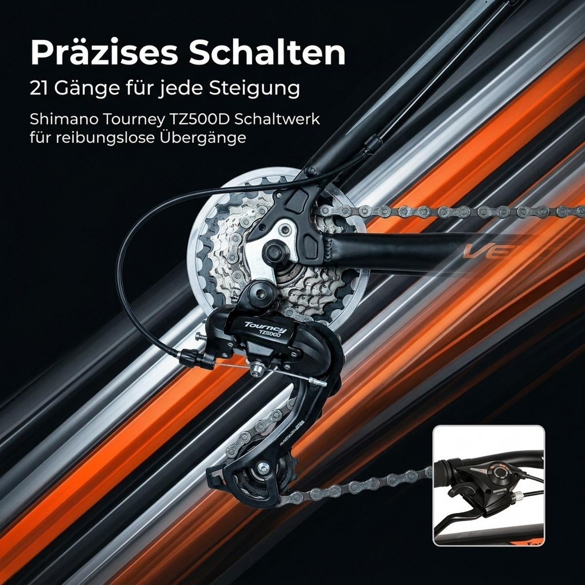 MOUNTAINBIKE 26 Zoll Schwarz + Orange, 21-Gang-Schaltung, Doppel-Scheibenbremsen, Carbonstahl - Orange, Metall (20cm) - Oxeza