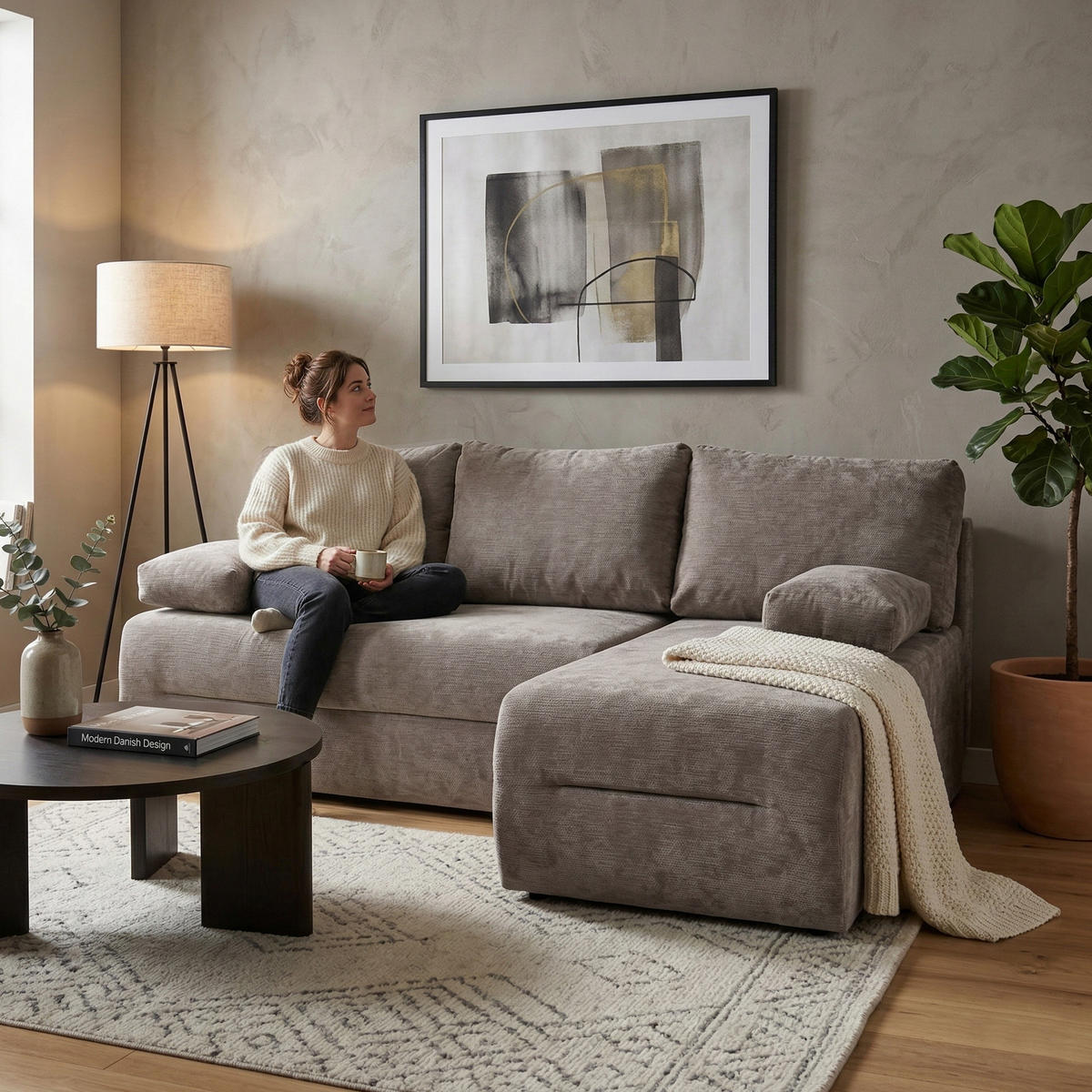 ECKSCHLAFSOFA Liana mit Schlaffunktion und Bettkasten, Rechts, Braun - Braun, Textil (154/206cm) - Beautysofa