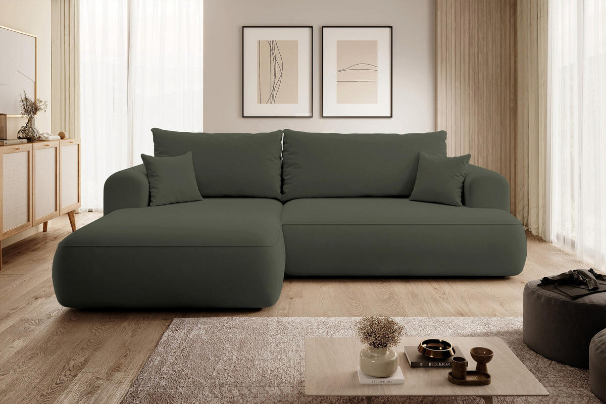 ECKSOFA Ovo Olivgrün Velours - Schwarz/Olivgrün, Kunststoff/Textil (260/165cm) - Selsey
