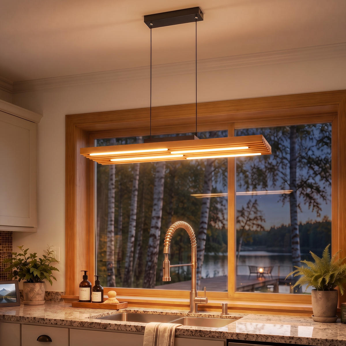 LED ZÁVĚSNÉ SVÍTIDLO 80/15.5/120 cm - černá/hnědá, kov/dřevo (80/15.5/120cm) - ZMH