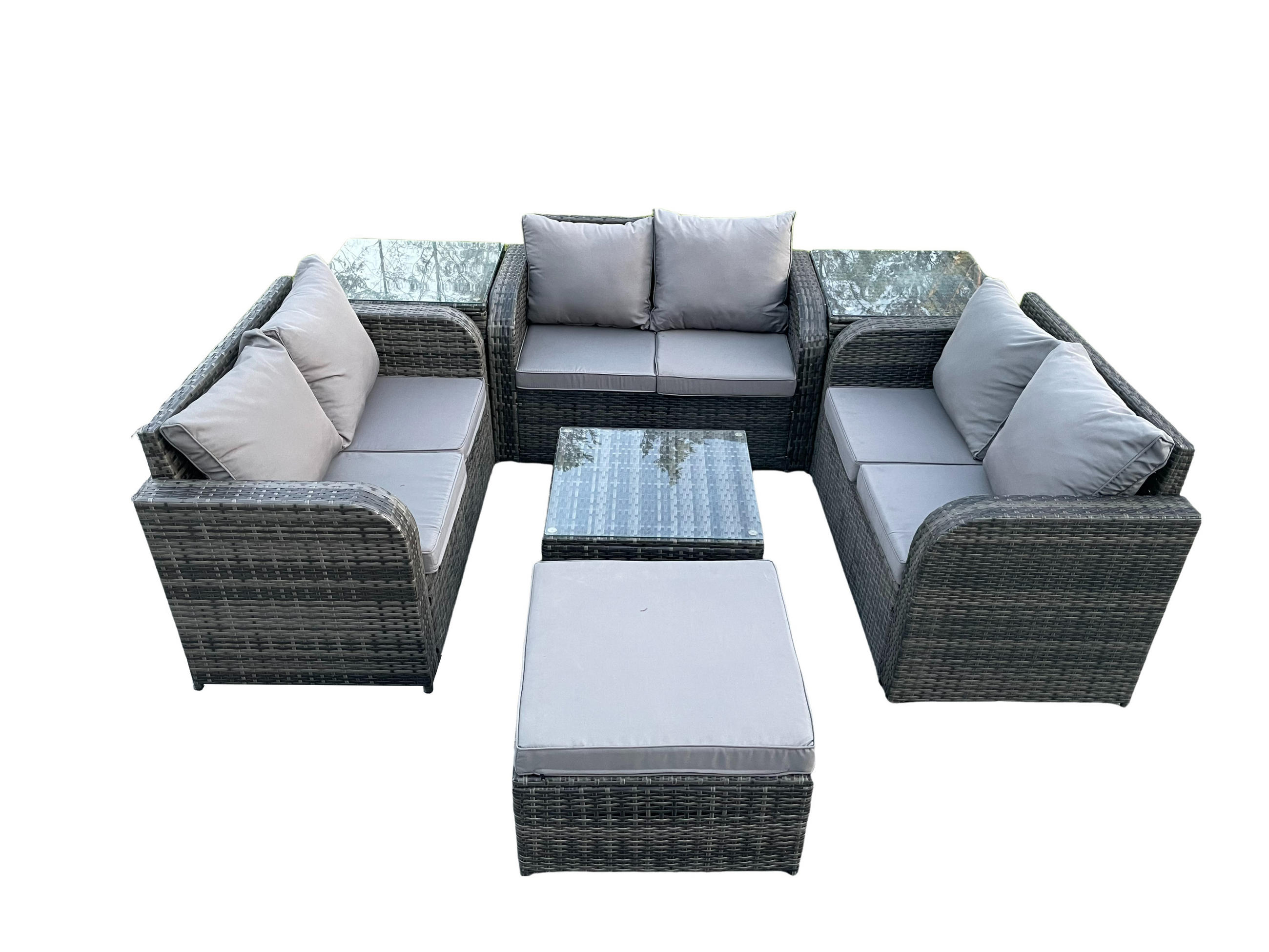 GARTENMÖBELGARNITUR Polyrattan Dunkelgrau 7-Sitzer - Dunkelgrau, Metall - Fimous