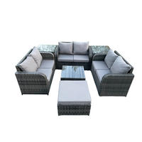GARTENMÖBELGARNITUR Polyrattan Dunkelgrau 7-Sitzer - Dunkelgrau, Metall - Fimous