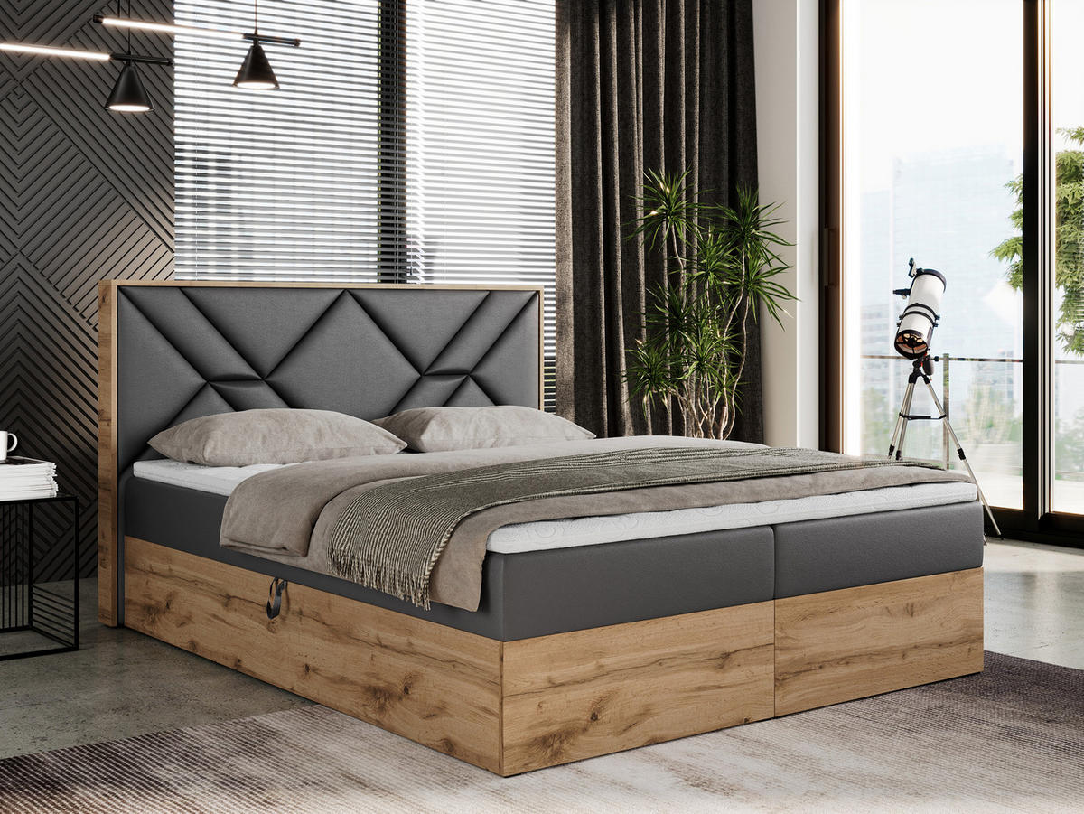 BOXBETT GUNAR - 120/200 Dunkelgrau Kunstleder - H3 - Dunkelgrau, Holz/Textil (120/200cm) - MKS