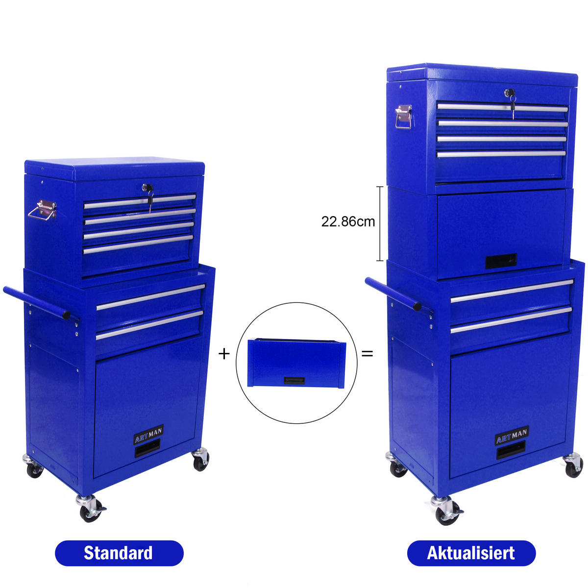 KOMBINATIONSKOFFER – mit 6 Schubladen und 4 Lenkrollen (blau) - Blau, Metall (33/110/60cm) - DCA