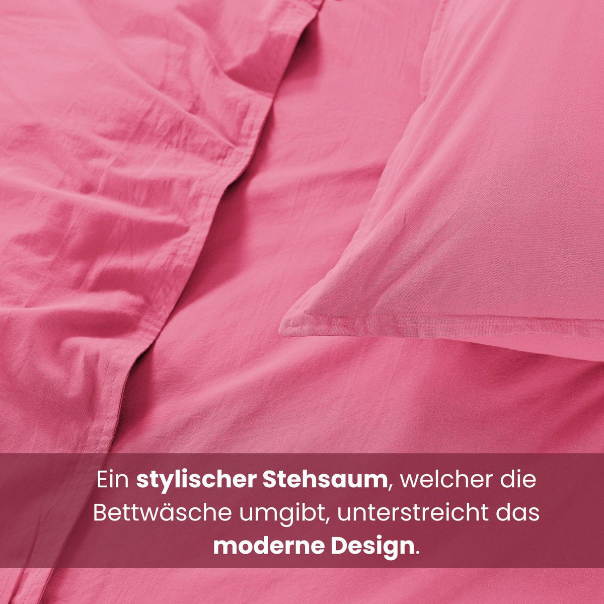 BETTWÄSCHE Stone Washed pink 155/220 cm 100% Baumwolle Used-Effekt mit Stehsaum - Pink, Textil (155/220cm) - wometo