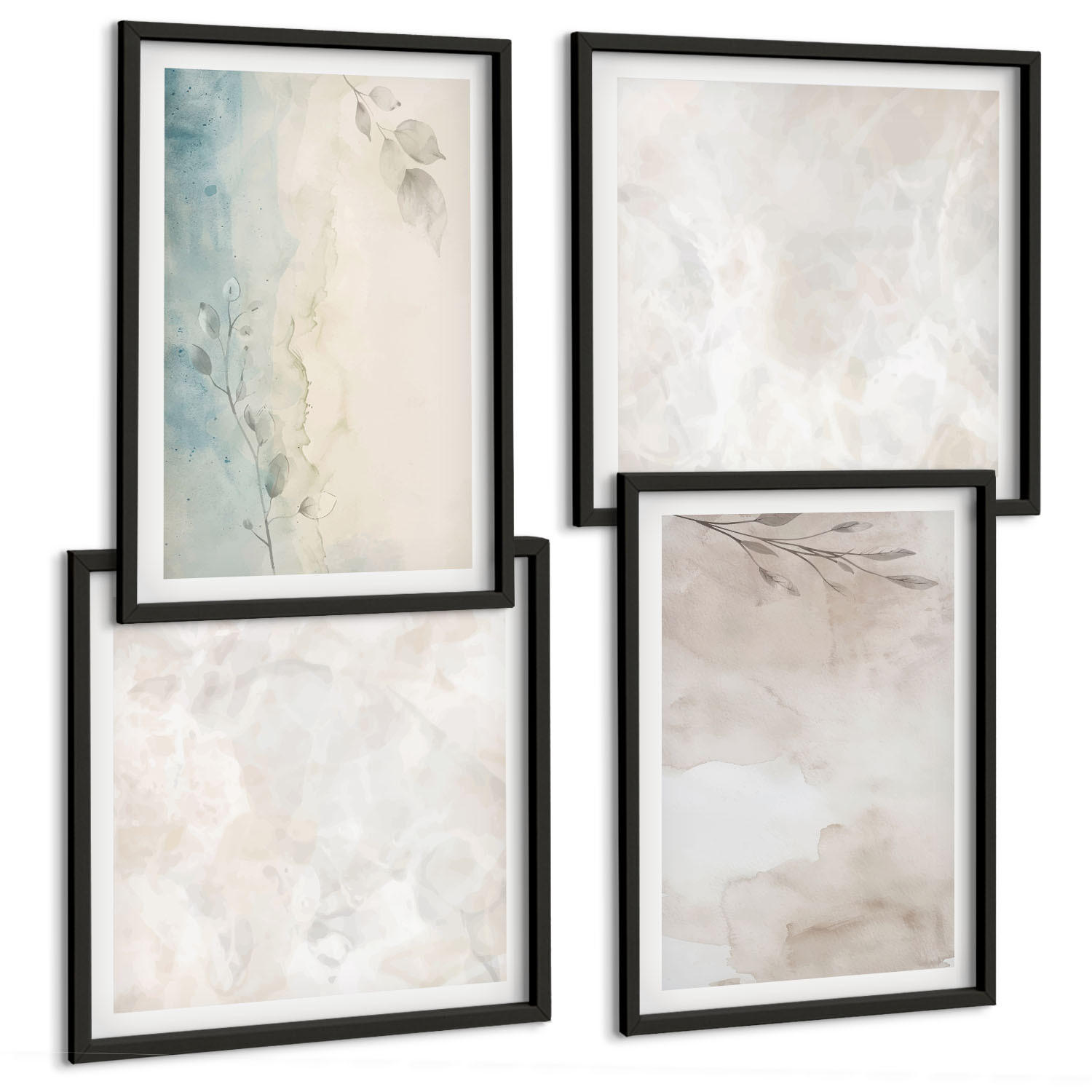 BILDER SET 4er Set - 50x50 cm & 40x60 cm Schwarzer Rahmen - Aquarellmalerei-Textur - Schwarz, Kunststoff (50/50cm) - TULUP