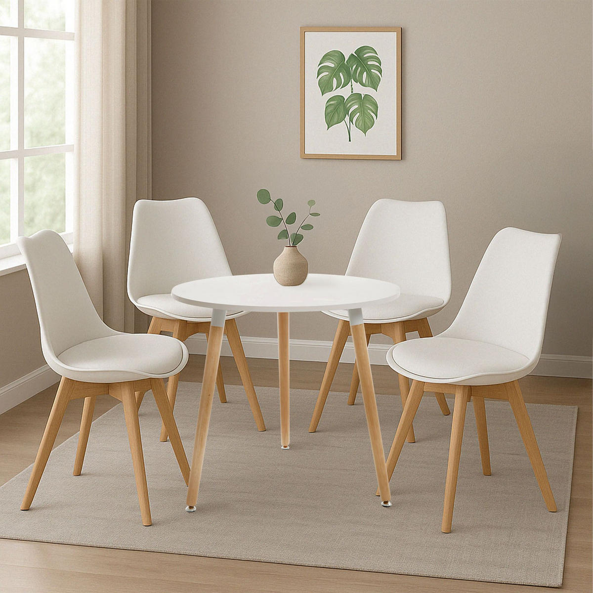 TISCHGRUPPE Holz Weiß (5-teilig) - Weiß, Holz (180/83/180cm) - CLP