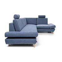 ECKSOFA CASA II R-S Blau Plüsch-Stoff mit Schlaffunktion - Blau, Holz (272/199cm) - MASSENO