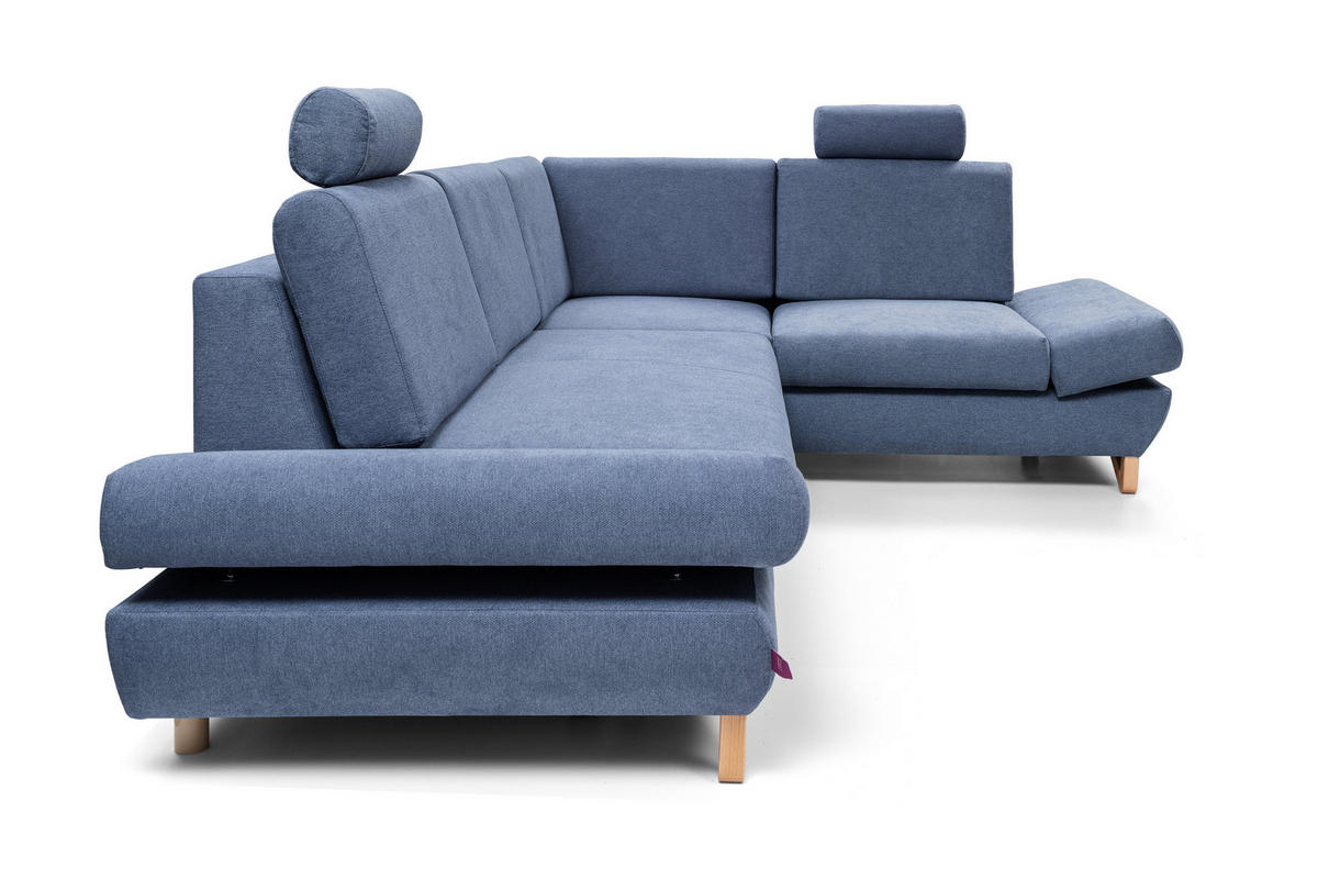 ECKSOFA CASA II R-S Blau Plüsch-Stoff mit Schlaffunktion - Blau, Holz (272/199cm) - MASSENO