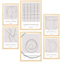 POSTER Set Mit 6 Figurative Kunst In Einer Linie In Braun & Schwarz A3 & A4 Rahmen Aus Hellem Holz - Beige, Papier (29/3cm) - Nacnic