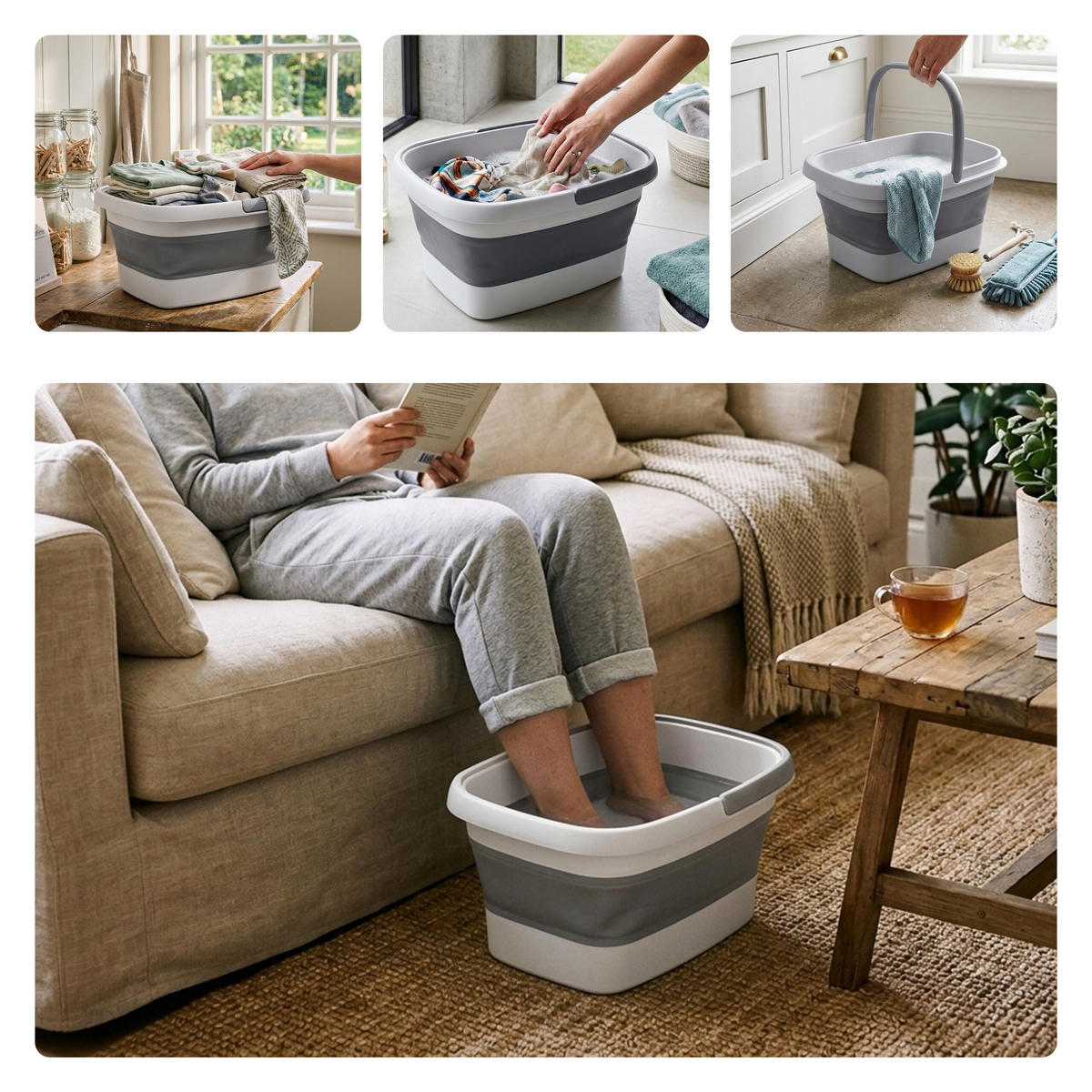 FUSSBADWANNE Grau faltbar Kunststoff 17 l - Multicolor, Kunststoff (42.5/23/32.5cm) - Relaxdays