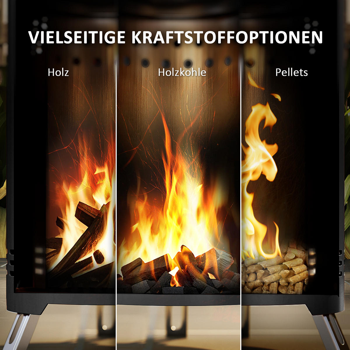 FEUERSCHALE Edelstahl Schwarz - Schwarz, Metall (16/25/16cm) - Outsunny