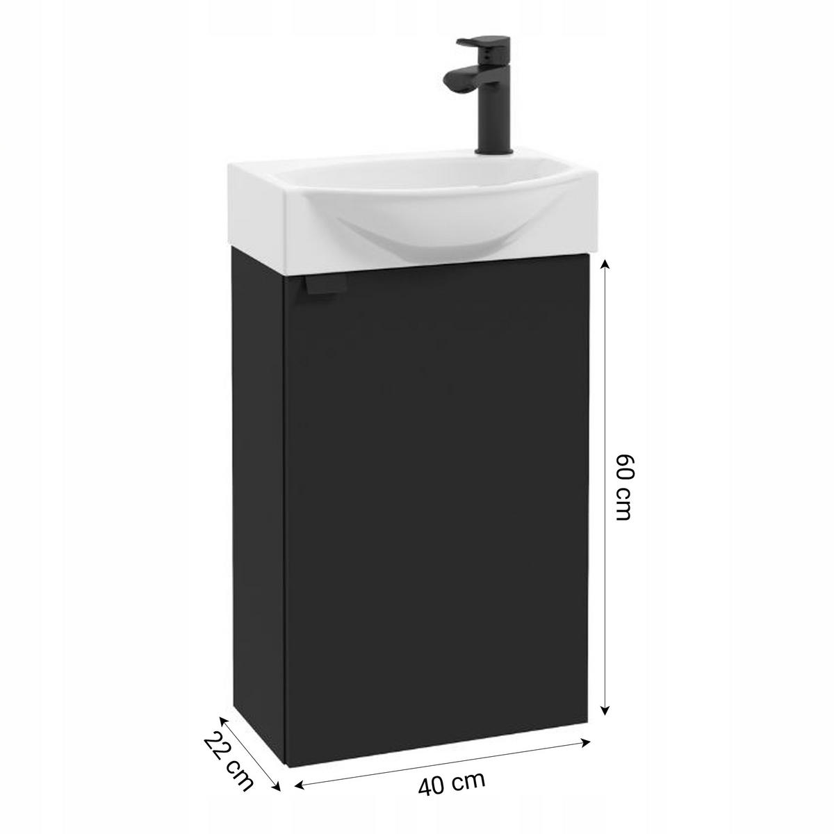 WASCHTISCHKOMBI 40cm mit Waschbecken + Armatur schwarz - Schwarz, Holzwerkstoff (40/60/22cm) - Stamar