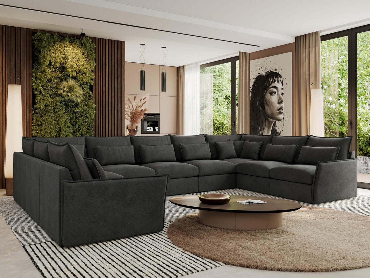 WOHNLANDSCHAFT VERSO U 9M Dunkelgrau Velvet - Dunkelgrau/Schwarz, Kunststoff/Textil (442/93/270cm) - MKS