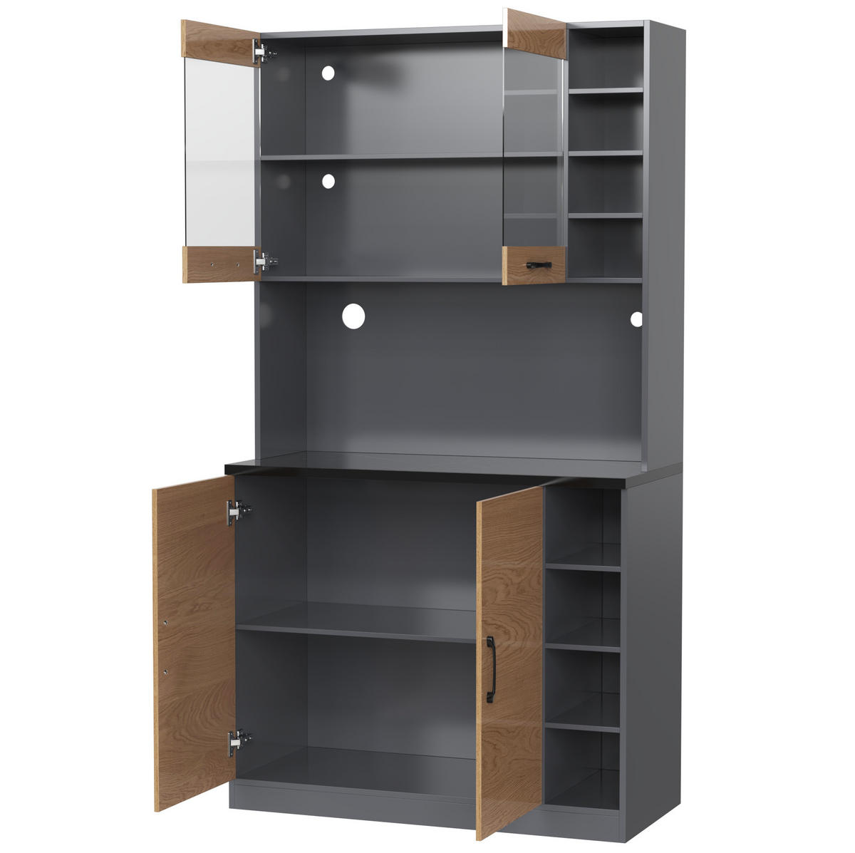 BUFFET 100/187/47 cm Grau/Natur aus MDF und Glas mit LED-Beleuchtung - Naturfarben, Holzwerkstoff (47/187/100cm) - OKMYHOME
