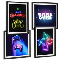 BILDER SET 4er Set - 50x50 cm & 40x60 cm Schwarzer Rahmen - Gamepads, Spielersymbol-Untertitel - Schwarz, Kunststoff (50/50cm) - TULUP
