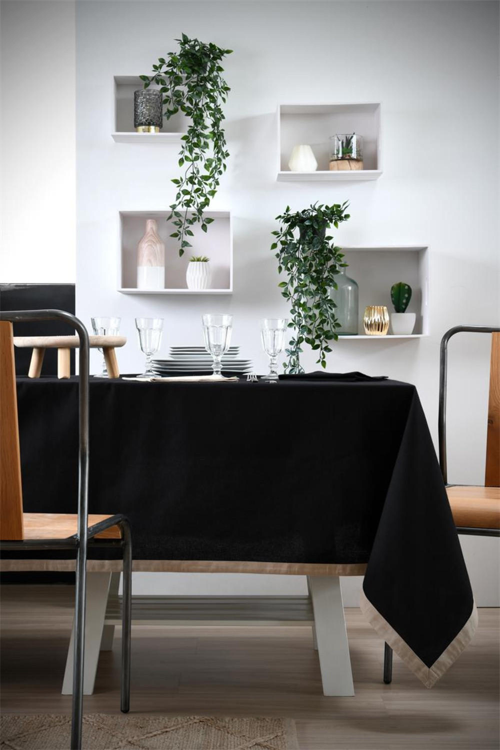 TISCHDECKE Baumwolle Duo 140/200 cm - Schwarz, Naturmaterialen (140cm)