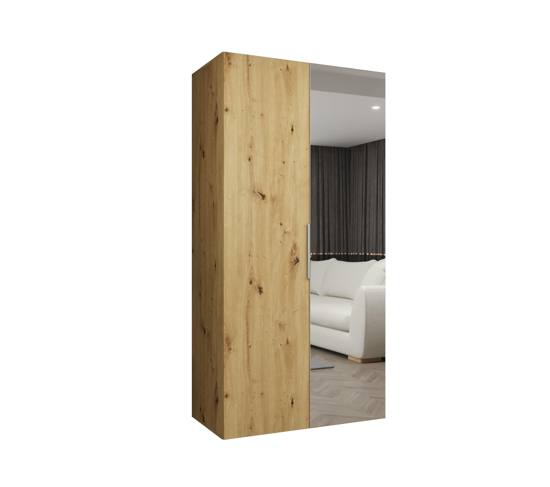 Möbel Kryspol Drehtürenschrank Eiche Artisan, Kaschmir 100x202x52 cm