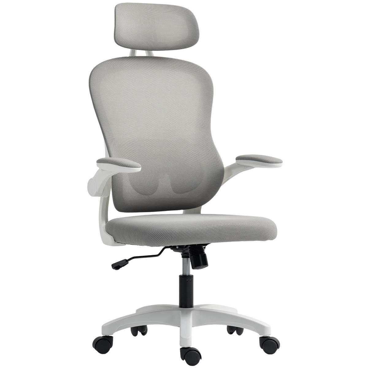 BÜROSTUHL Ergonomischer Schreibtischstuhl mit Hochklappbaren Armlehnen Grau - Weiß/Grau, Kunststoff/Textil (62/115/64cm) - HOMCOM