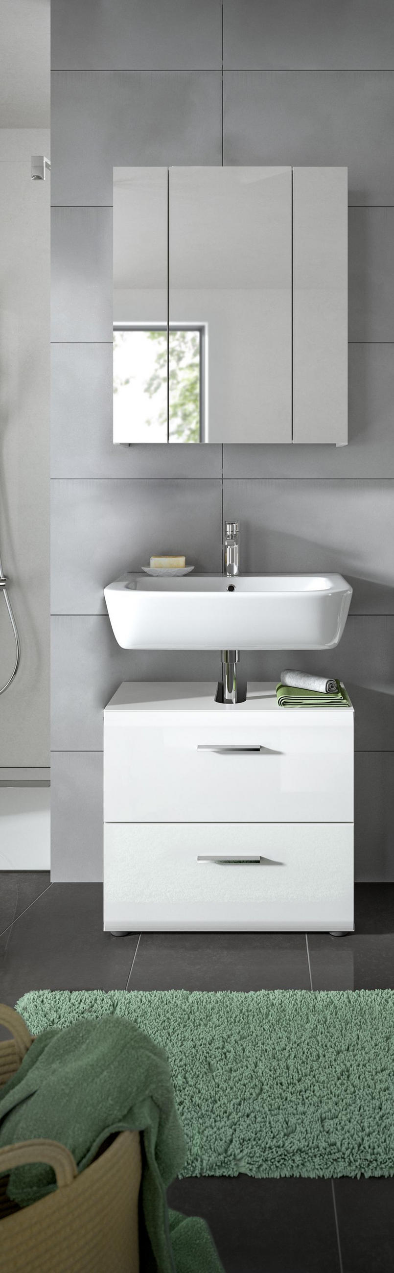 BADKOMBINATION Ice 60x185x30 cm weiß Hochglanz MDF 2tlg. - Weiß, Holz (60/185/30cm)