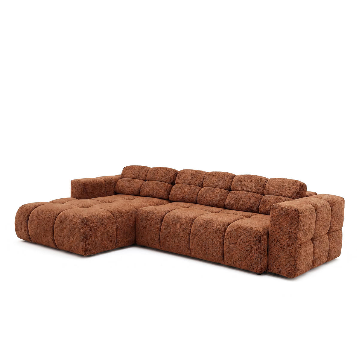 ECKSOFA TENDER Links mit Schlaffunktion und Verstellbare Kopfstützen, Chenille terrakotta - Terracotta/Schwarz, Holz/Kunststoff (315/176cm) - Muffo