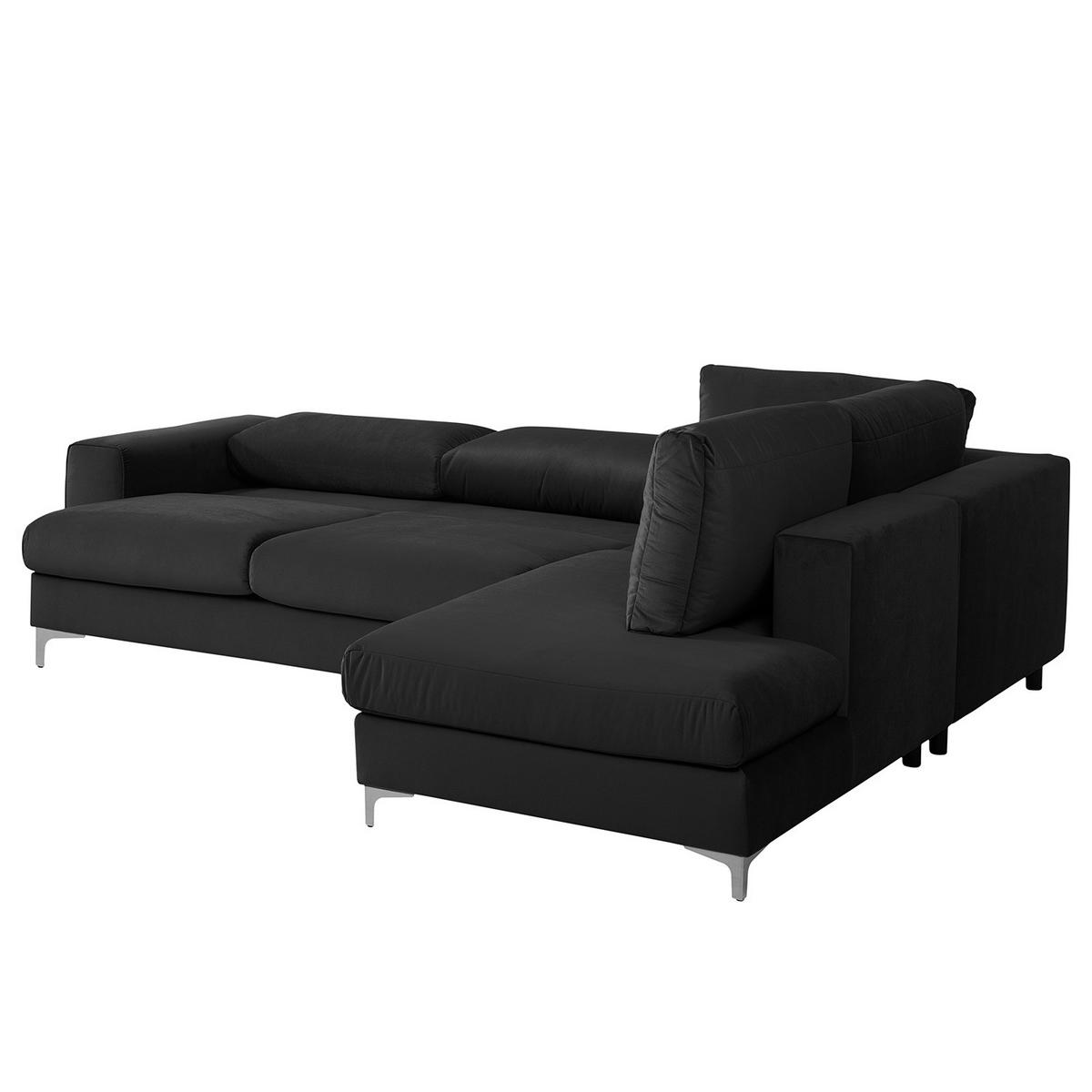 ECKSOFA mit Ottomane - Chromfarben/Dunkelgrau, Textil/Metall (302/1cm) - home24