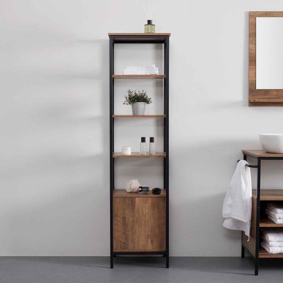 HOCHSCHRANK Dell Braun/Schwarz ca. 45 /172 / 34 cm - Naturfarben, Holzwerkstoff (45/172/34cm) - Bessagi Home