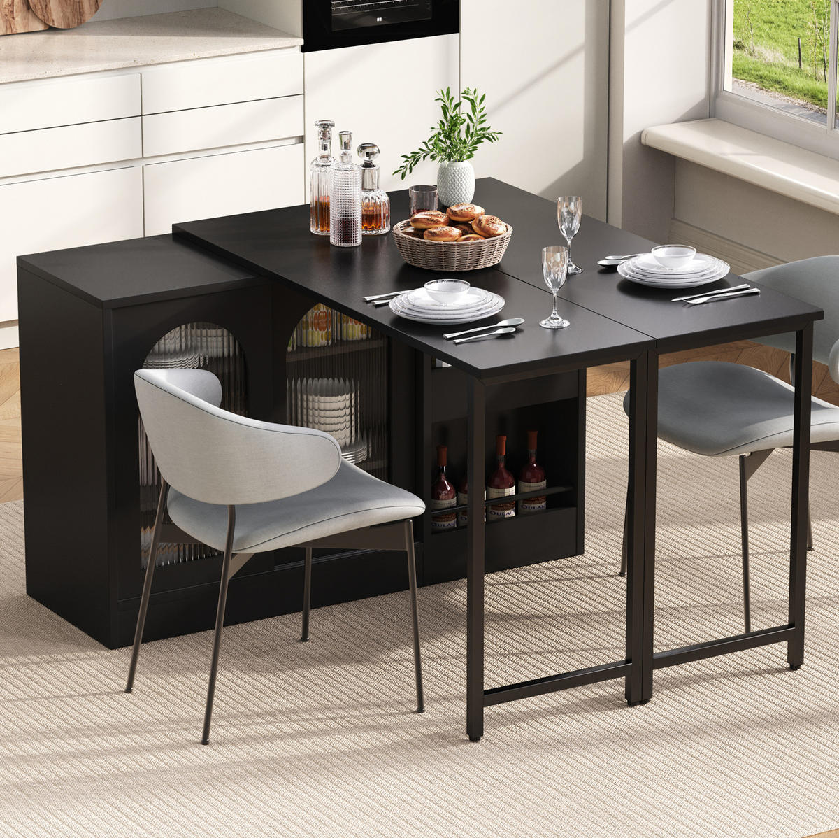 BAROVÝ stůl 121,5/40/76,7 cm s otočnou deskou 360° a úložným prostorem z MDF, Černá - černá, kompozitní dřevo (121.5/40/76.7cm) - Redom