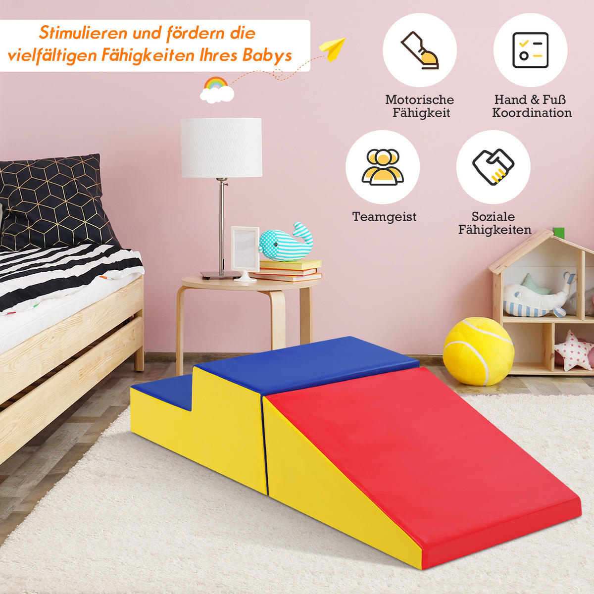 SOFTBAUSTEINE Blau (2er-Set) - Blau, Leder (50/26/50cm) - COSTWAY