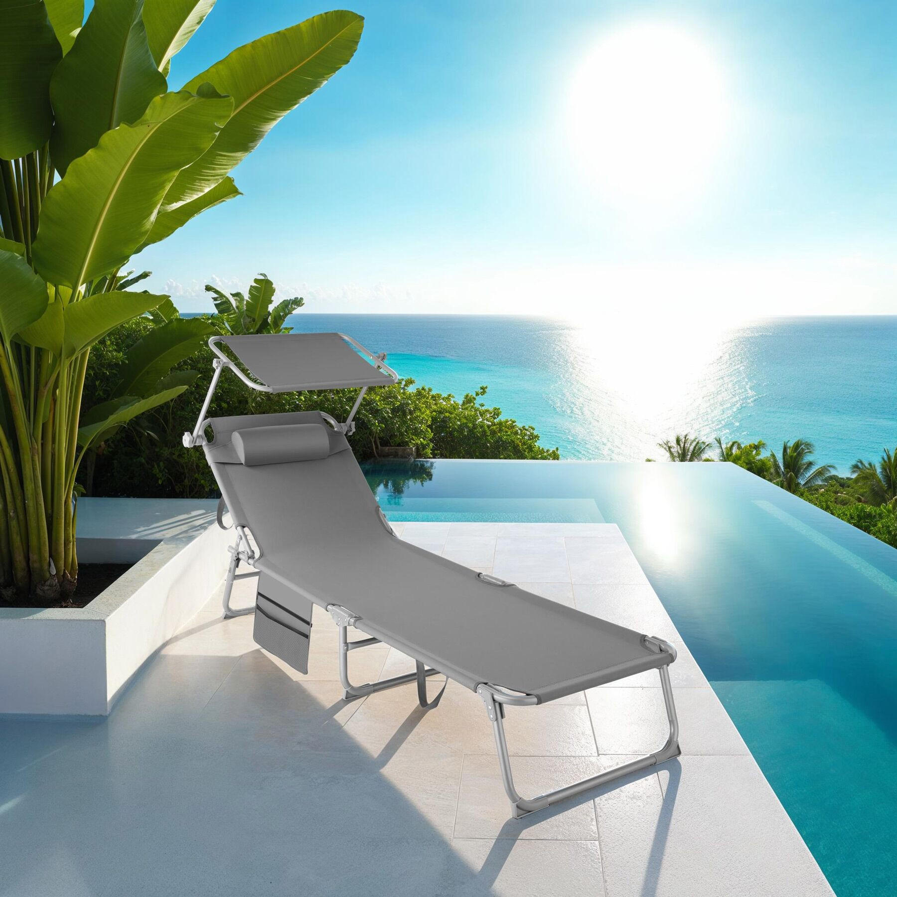 Thumbnail - tectake Sonnenliege, Grau, Kunststoff, 68x111x161 cm, Gartenmöbel, Gartenliegen