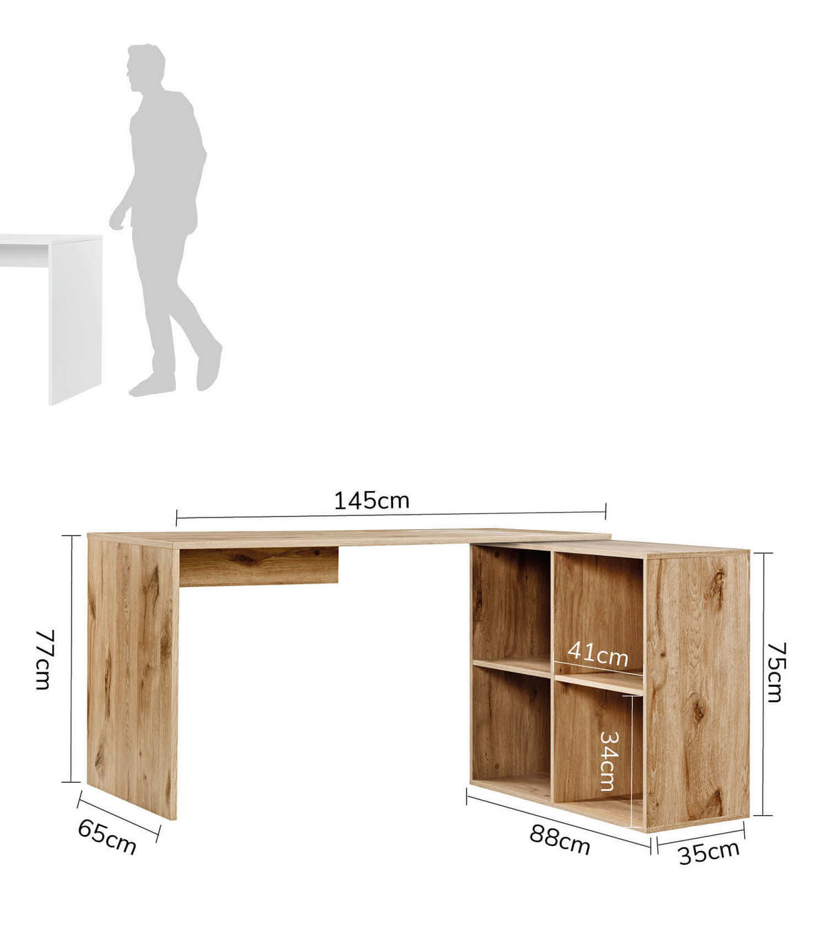 ECKSCHREIBTISCH Der Produktive - Eichefarben, Holzwerkstoff (65/145/77cm) - Mokebo