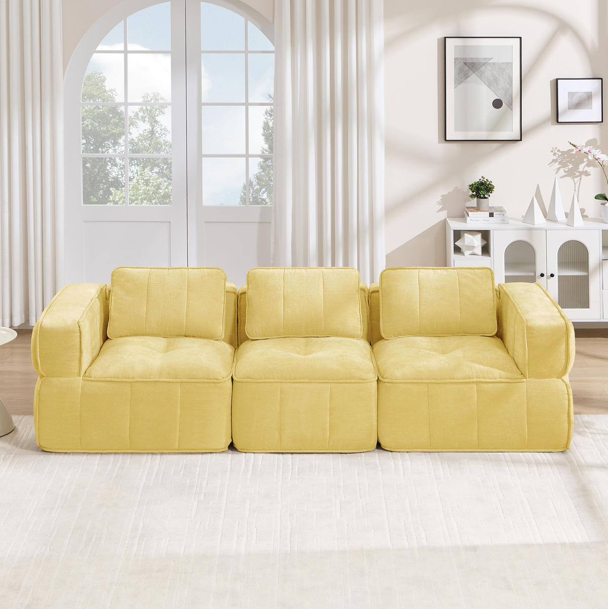 SOFA 271/93/67 cm in Gelb mit modularen Elementen und rutschfester Basis - Gelb, Kunststoff (93/67/271cm) - Flora Grace