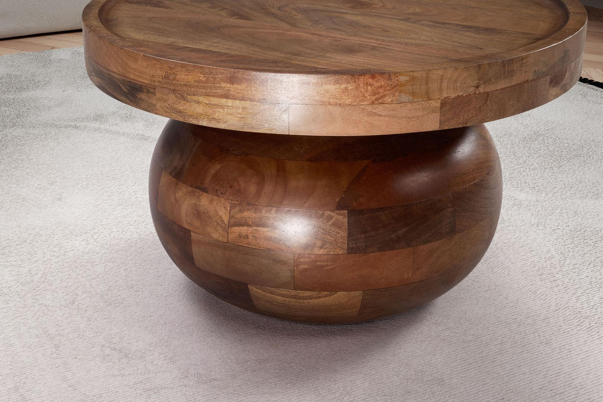COUCHTISCH rund in Walnussfarbe, Massivholz Mango, 50x50x30,5 cm, niedrig, modern, natürliche Holzmaserung - Braun, Holz (50/50/30cm) - KADIMA DESIGN
