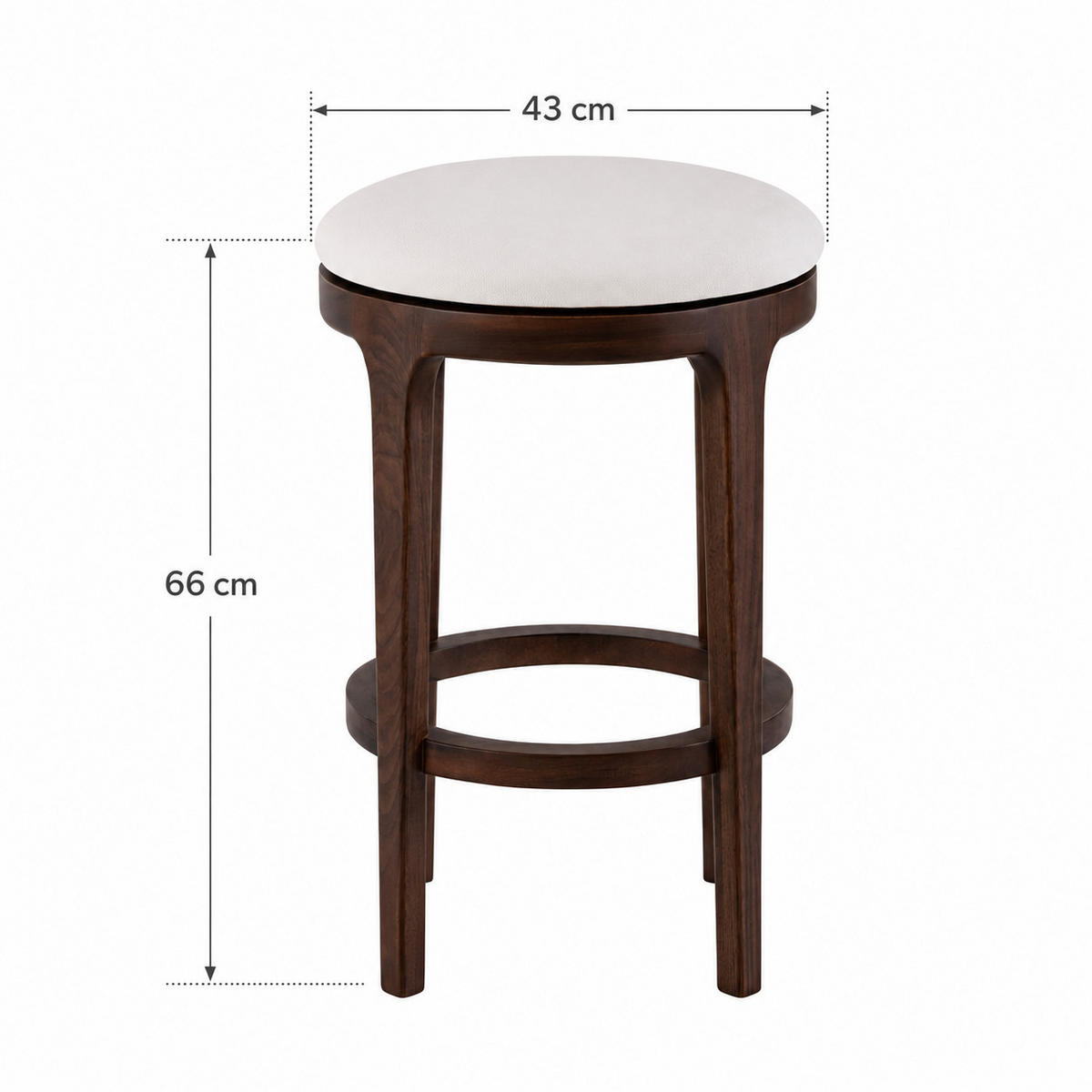 BARHOCKER Nature, Walnuss, Kunstleder Weiß - Walnussfarben, Holz (43/66/43cm) - WOODEK