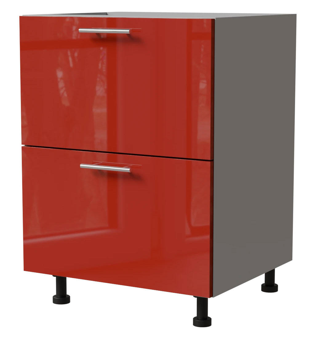 Feldmann-Wohnen Schubladenunterschrank Rot, Grau 60x82x50 cm