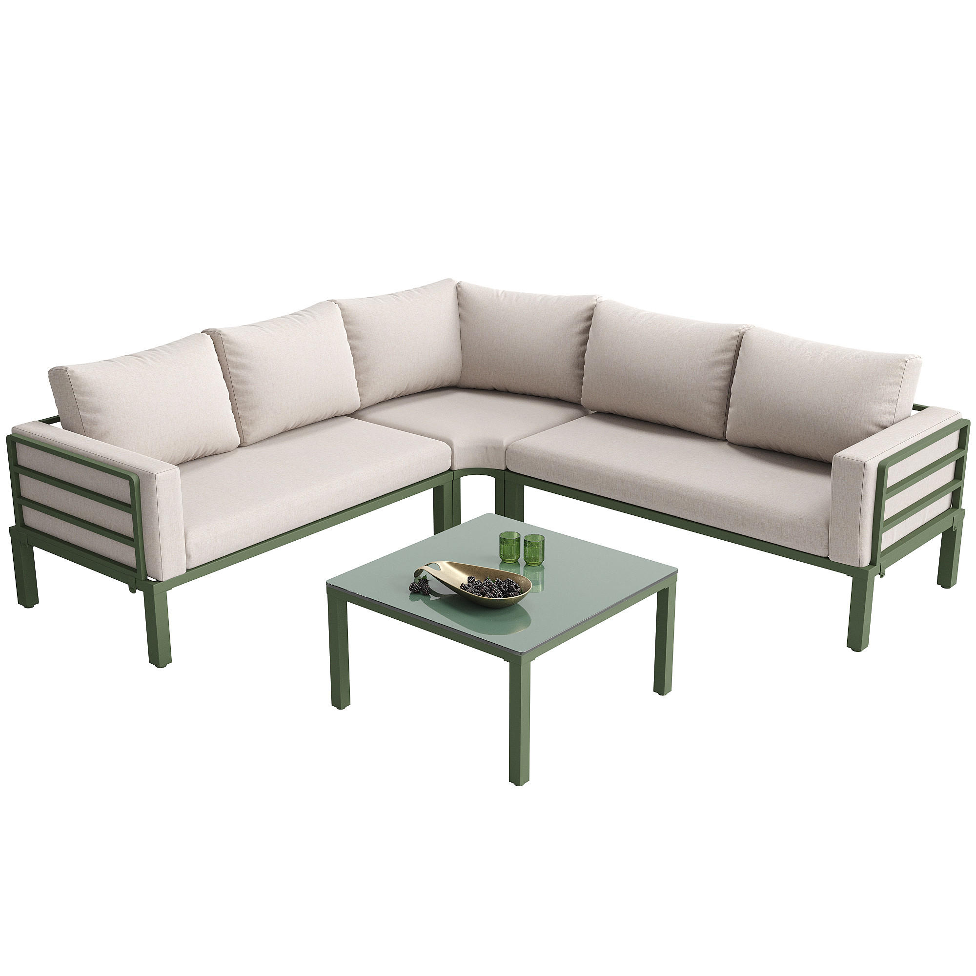 GARTENMÖBEL-SET aus Eisen mit Couchtisch aus gehärtetem Glas, 4-5 Sitzer, 114/60/70,5 cm, Beige - Beige, Metall - Redom