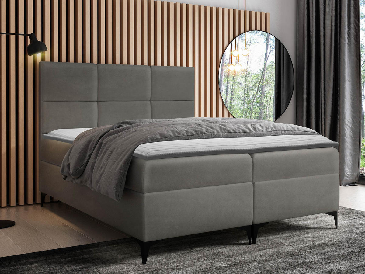 BOXBETT Fava - Grau, Holz/Textil (180/200cm) - MIRJAN24