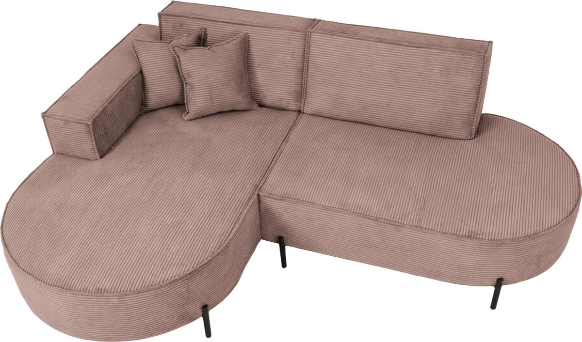 ECKSOFA Hana Loft 3-Sitzer Ecke Links, Cordstoff Chenille, Altrosa Rosa 241/80/168 cm - Schwarz/Rosa, Textil/Metall (241/168cm) - WFL GROUP
