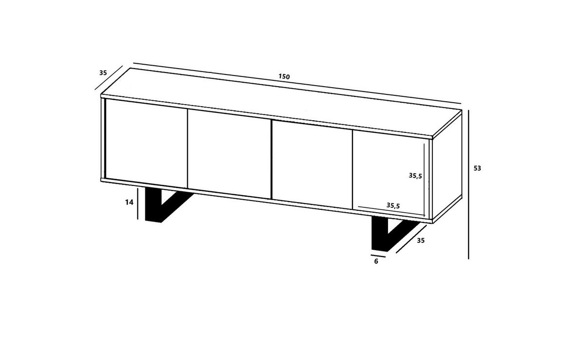 TV-SCHRANK Apollo2 Eiche wotan Schwarz Matt mit Metallbeinen 150 cm - Schwarz, Holzwerkstoff/Metall (150/53/35cm) - Meble Lindner